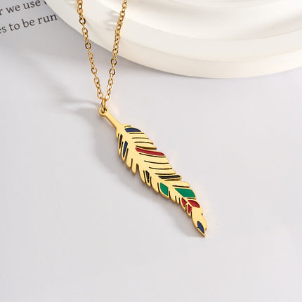 Collar De Colores De Acero Inoxidable Casual Con Colgante De Pluma