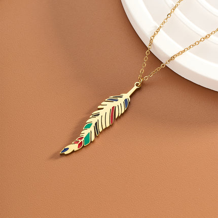 Collar De Colores De Acero Inoxidable Casual Con Colgante De Pluma