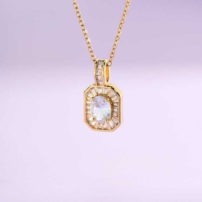 Collar Casual De Acero Inoxidable De Moda Con Colgante De Strass Cuadrado