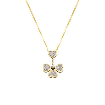 Collar De Moda De Acero Inoxidable Con Colgante De Diamantes De Flor De Cuatro Hojas