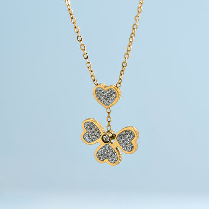 Collar De Moda De Acero Inoxidable Con Colgante De Diamantes De Flor De Cuatro Hojas