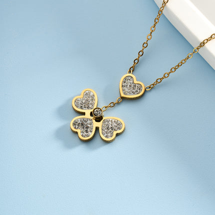 Collar De Moda De Acero Inoxidable Con Colgante De Diamantes De Flor De Cuatro Hojas