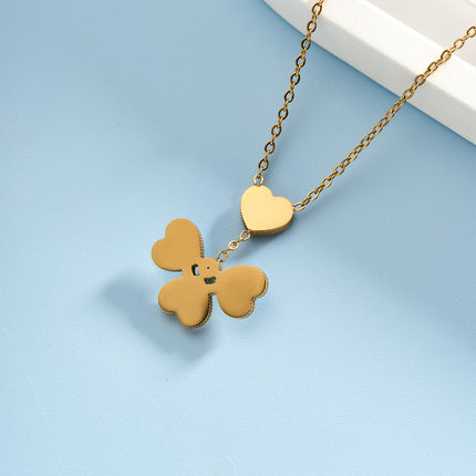 Collar De Moda De Acero Inoxidable Con Colgante De Diamantes De Flor De Cuatro Hojas