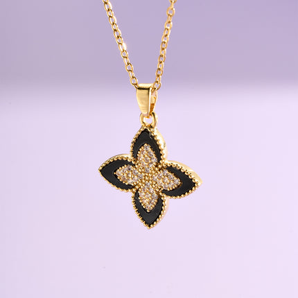 Collar Con Colgante De Flor De Cuatro Hojas De Diamantes De Imitación De Moda De Acero Inoxidable