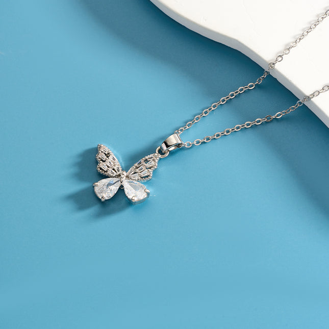 Collar De Estilo Palaciego Con Colgante De Mariposa De Circón De Moda De Acero Inoxidable