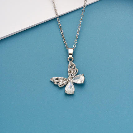 Collar De Estilo Palaciego Con Colgante De Mariposa De Circón De Moda De Acero Inoxidable