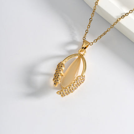 Collar Con Cuentas Para Suerte De Moda De Acero Inoxidable Con Colgante De Espiga De Trigo