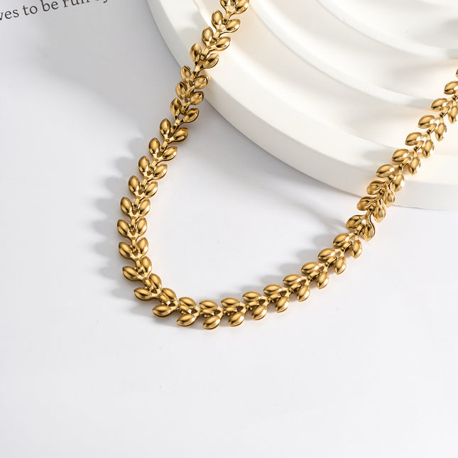 Collar De Acero Inoxidable De Cadena De Clavícula De Espiga Ee Trigo En Forma De Corazón