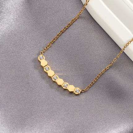 Collar De Acero Inoxidable Con Colgante De Panal De Diamantes De Moda Para Mujer