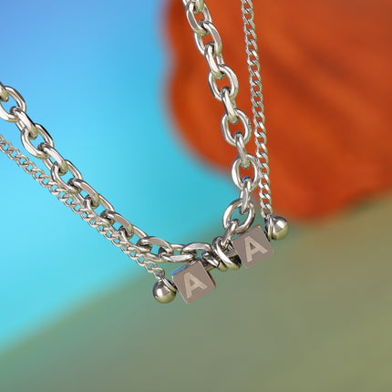 Collar Con Mancuernas Cuadradas Con Letra A De Moda De Acero Inoxidable