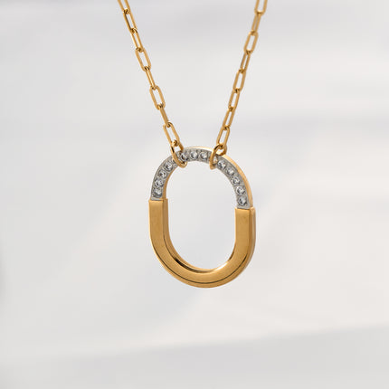 Collar Con Colgante Metálico De Cerradura Ovalada Sencillo De Moda De Acero Inoxidable
