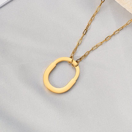 Collar Con Colgante Metálico De Cerradura Ovalada Sencillo De Moda De Acero Inoxidable