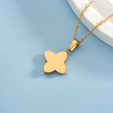Collar Con Colgante Hueco De Flor De Cuatro Hojas Metálico De Acero Inoxidable Clásico