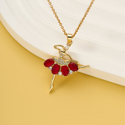 Collar De Diseño Único Con Colgante De Bailarina De Falda Roja De Moda Moderno