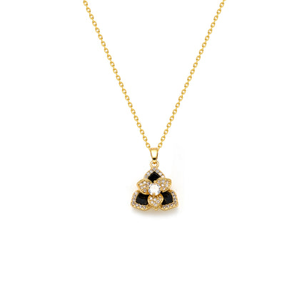 Collar Clásico Con Colgante De Trébol Negro De Doble Capa Con Diamante De Imitación