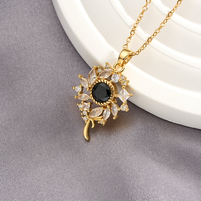 Collar Con Colgante De Flores Rodeadas De Hojas De Diamantes De Imitación Casual