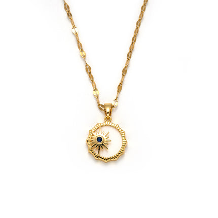 Collar Versátil De Cobre Sencillo Con Colgante Hueco De Rayo De Sol Casual Para Mujer