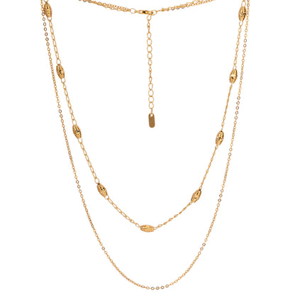 Collar De Doble Capa Estilo Clásico Y Minimalista 14K Con Cuentas Ovaladas