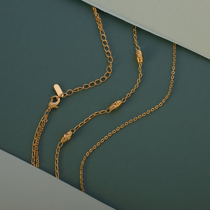 Collar De Doble Capa Estilo Clásico Y Minimalista 14K Con Cuentas Ovaladas