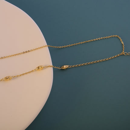 Collar De Doble Capa Estilo Clásico Y Minimalista 14K Con Cuentas Ovaladas