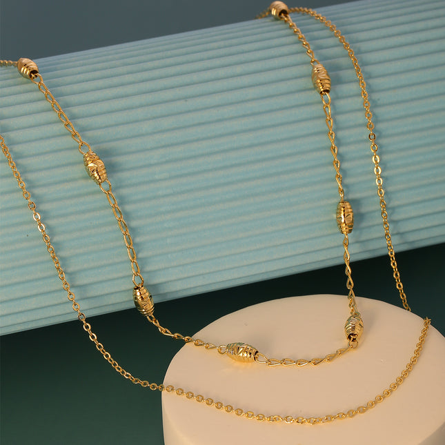 Collar De Doble Capa Estilo Clásico Y Minimalista 14K Con Cuentas Ovaladas