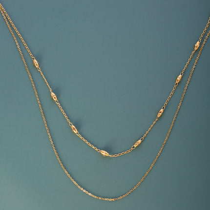 Collar De Doble Capa Estilo Clásico Y Minimalista 14K Con Cuentas Ovaladas