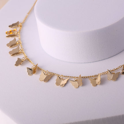 Collar De Cadena Con Diseño De Múltiples Mariposas En Oro 14K