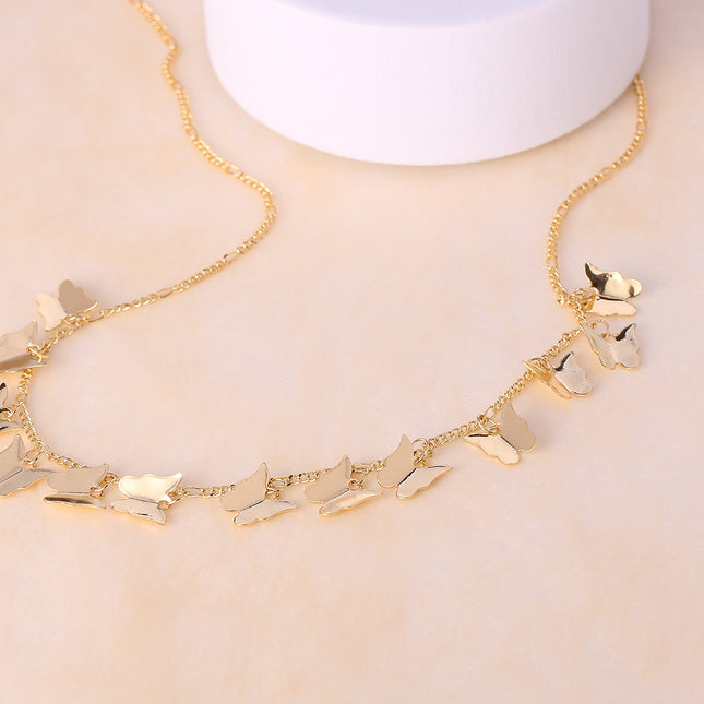 Collar De Cadena Con Diseño De Múltiples Mariposas En Oro 14K