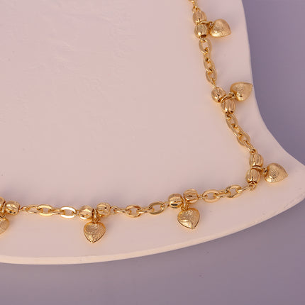 Collar Con Colgante De Corazón Cadena Con Cuentas Detalles En Oro 14K