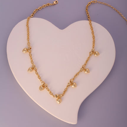 Collar Con Colgante De Corazón Cadena Con Cuentas Detalles En Oro 14K