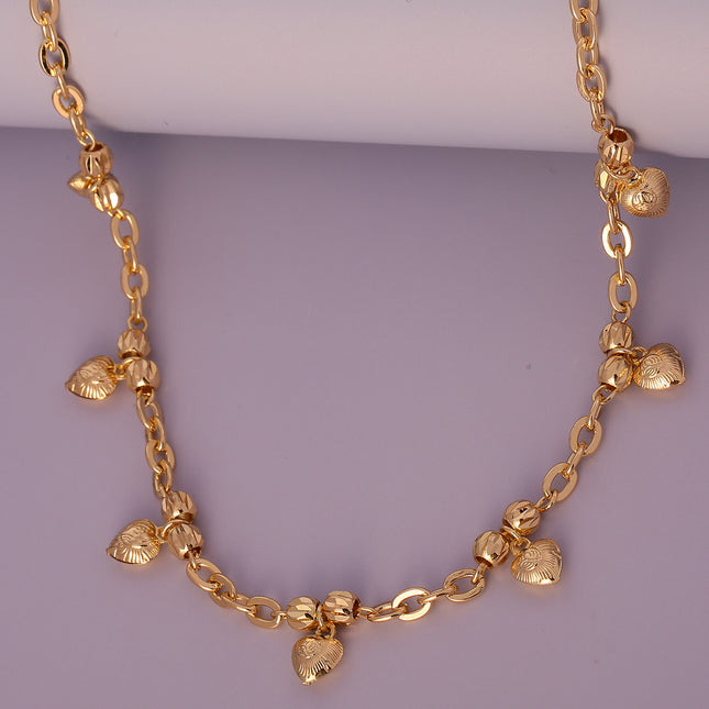 Collar Con Colgante De Corazón Cadena Con Cuentas Detalles En Oro 14K