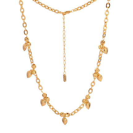 Collar Con Colgante De Corazón Cadena Con Cuentas Detalles En Oro 14K
