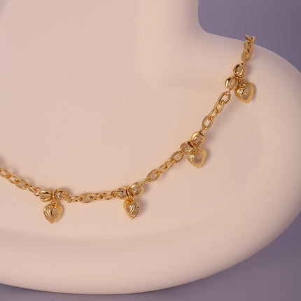 Collar Con Colgante De Corazón Cadena Con Cuentas Detalles En Oro 14K