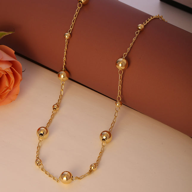 Collar Con Cadena En O y Cuentas En Oro 14K, Diseño Minimalista