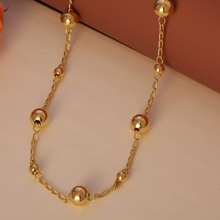 Collar Con Cadena En O y Cuentas En Oro 14K, Diseño Minimalista
