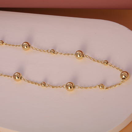 Collar Con Cadena En O y Cuentas En Oro 14K, Diseño Minimalista