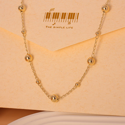 Collar Con Cadena En O y Cuentas En Oro 14K, Diseño Minimalista