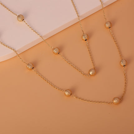 Collar De Doble Capa Con Cuentas Redondas Chapado En Oro 14K Estilo Elegante