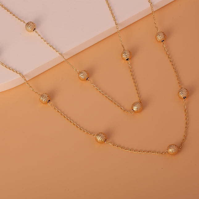 Collar De Doble Capa Con Cuentas Redondas Chapado En Oro 14K Estilo Elegante