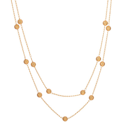 Collar De Doble Capa Con Cuentas Redondas Chapado En Oro 14K Estilo Elegante