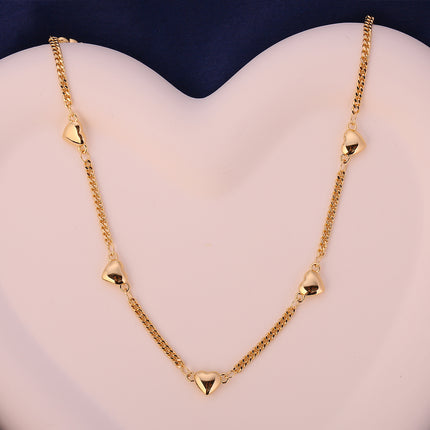 Collar De Corazón Dulce Y Versátil Cobre Enchapado En Oro 14K
