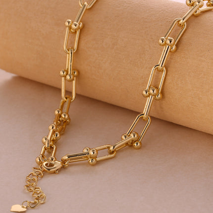 Collar De Moda Con Hebilla En Forma De Herradura En U Chapado En Oro De 14K