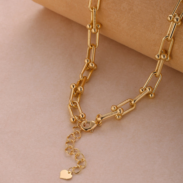 Collar De Moda Con Hebilla En Forma De Herradura En U Chapado En Oro De 14K