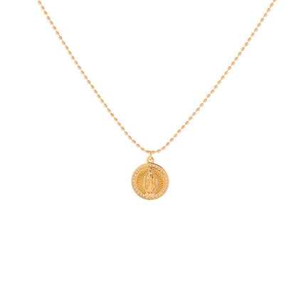Collar Retro Con Colgante De Virgen María Cadena Bolitas Chapado En 14K Oro