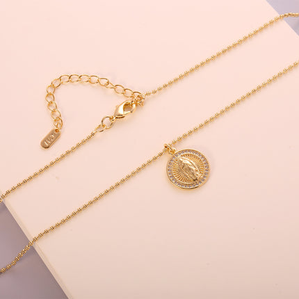 Collar Retro Con Colgante De Virgen María Cadena Bolitas Chapado En 14K Oro