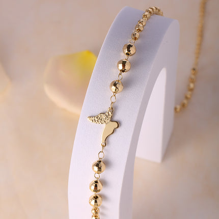 Collar Con Bolas y Mariposa Cobre En Oro 14K, Diseño Versátil Y Elegante