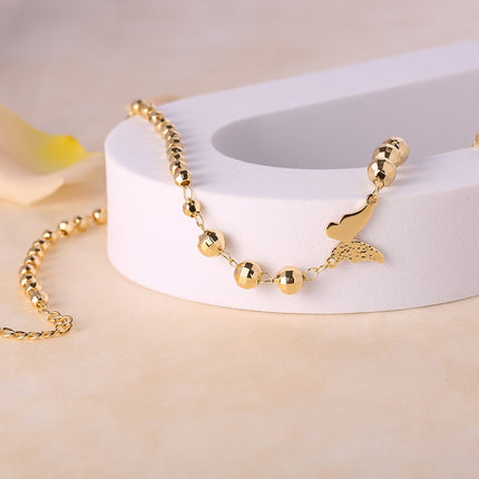 Collar Con Bolas y Mariposa Cobre En Oro 14K, Diseño Versátil Y Elegante