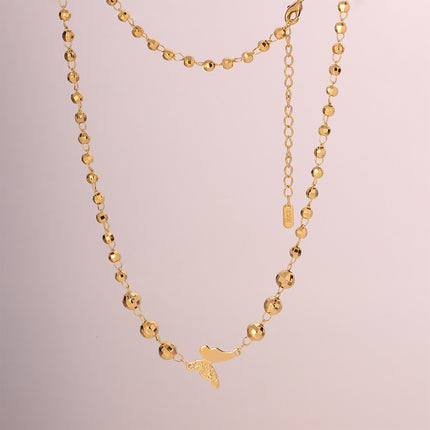 Collar Con Bolas y Mariposa Cobre En Oro 14K, Diseño Versátil Y Elegante
