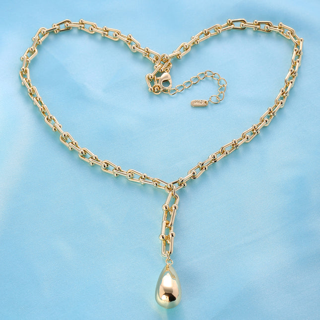 Collar Cadena De Herradura Con Colgante De Gota De Agua Chapado En Oro De 14K