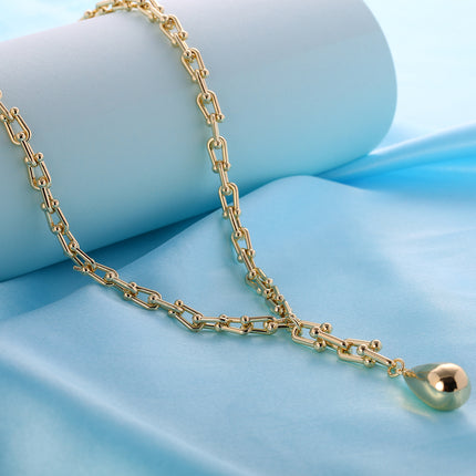 Collar Cadena De Herradura Con Colgante De Gota De Agua Chapado En Oro De 14K